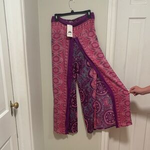 Purple and Pink Patterned Wide-Leg Pants